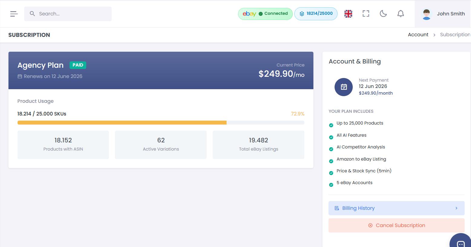 Manage subscription settings