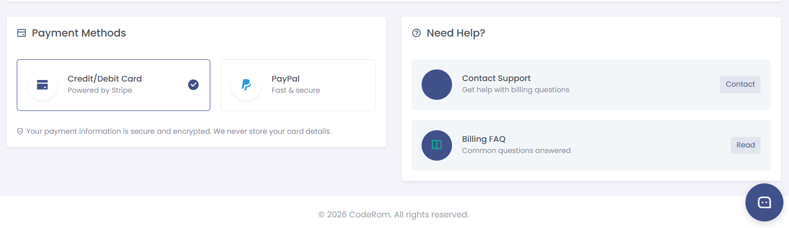 Payment methods configuration