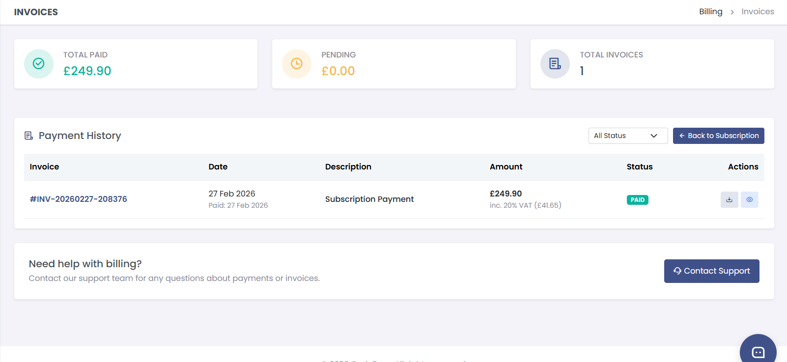 Invoices and billing history