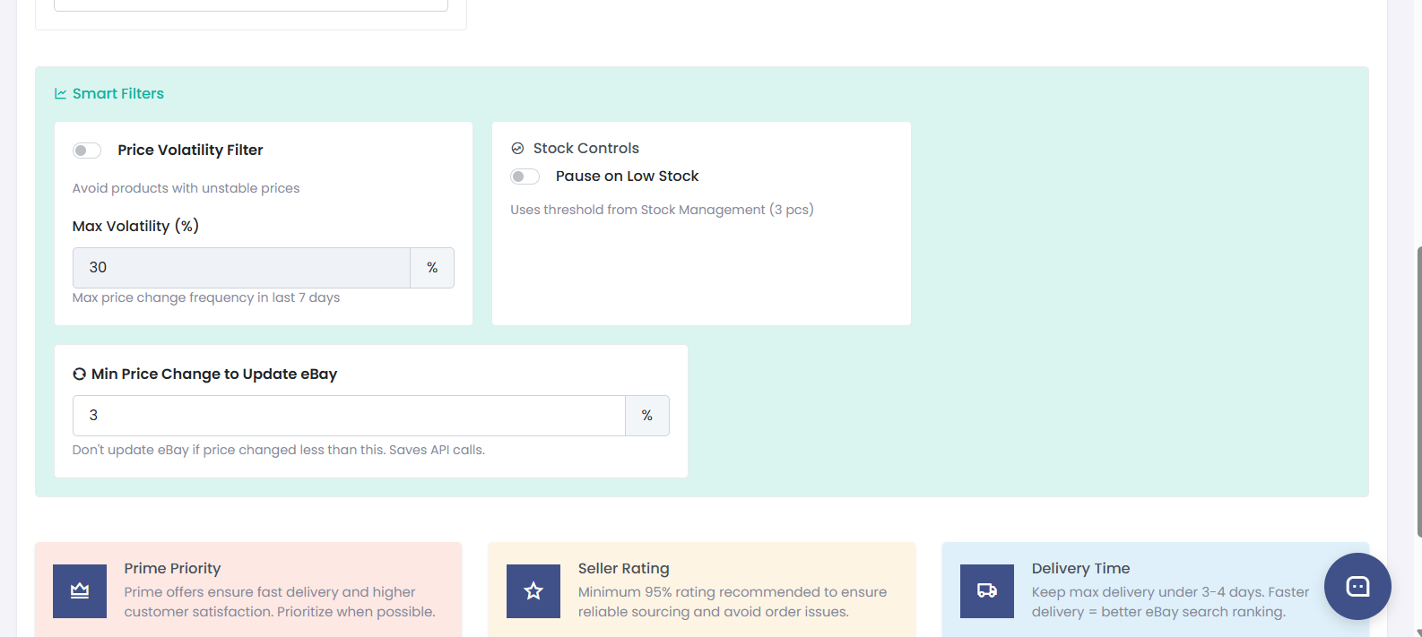 Filter priority and behaviour settings