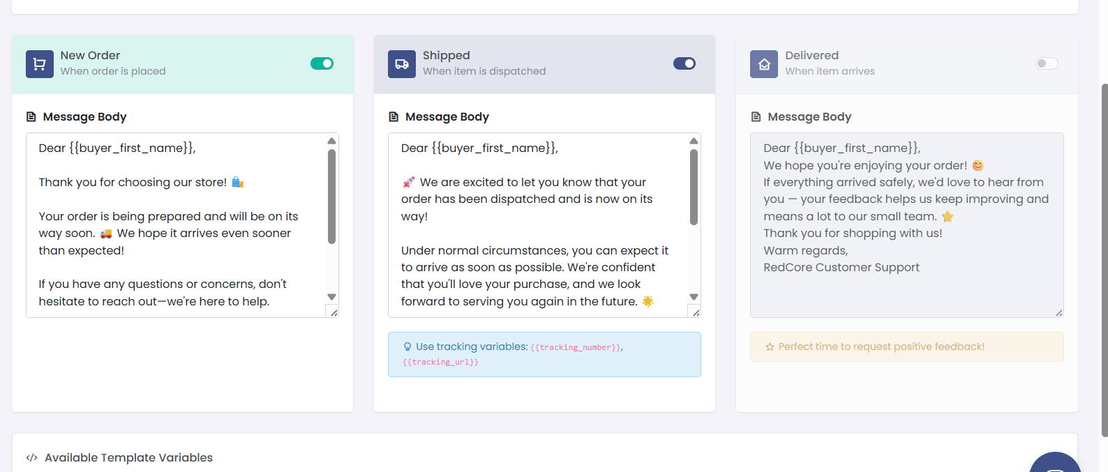 Enable automated messages settings