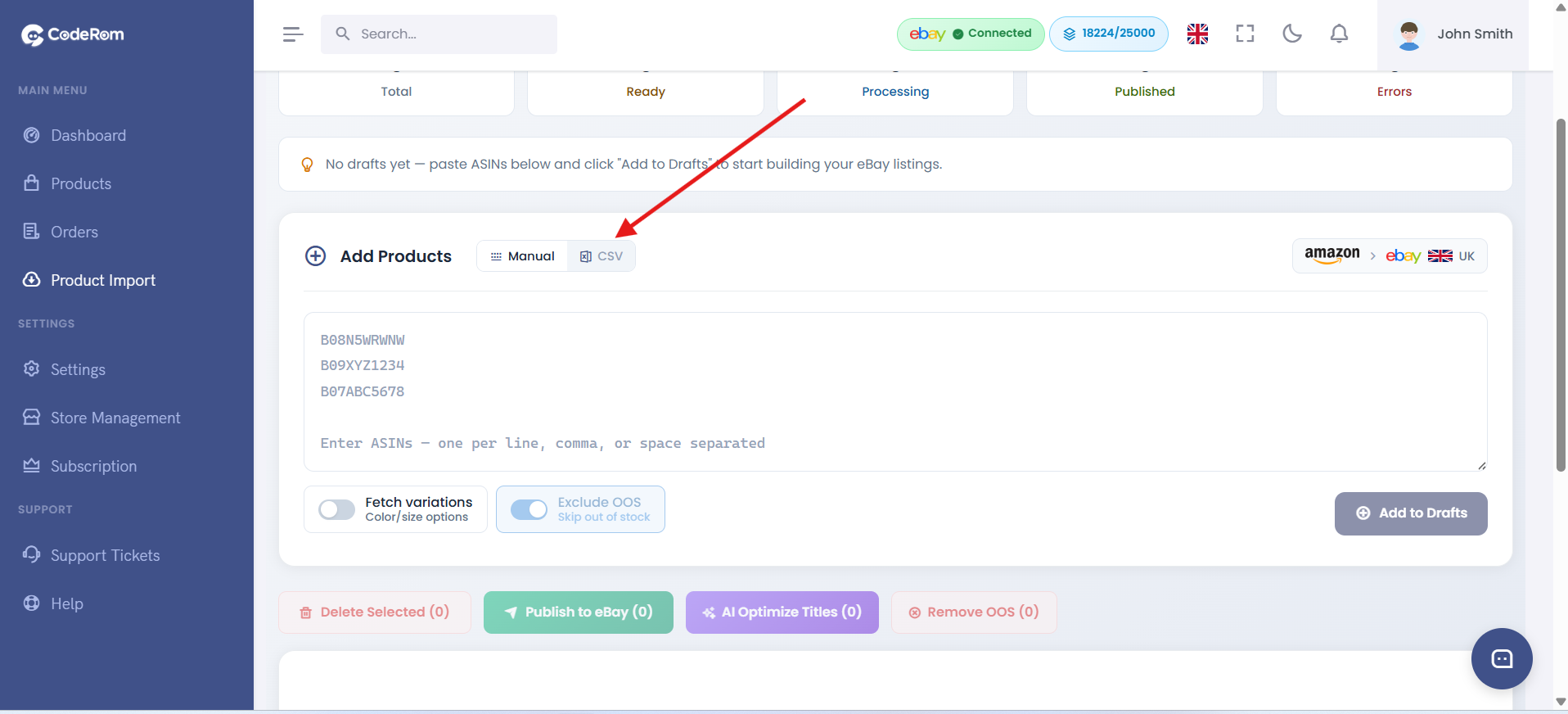 Bulk import upload interface