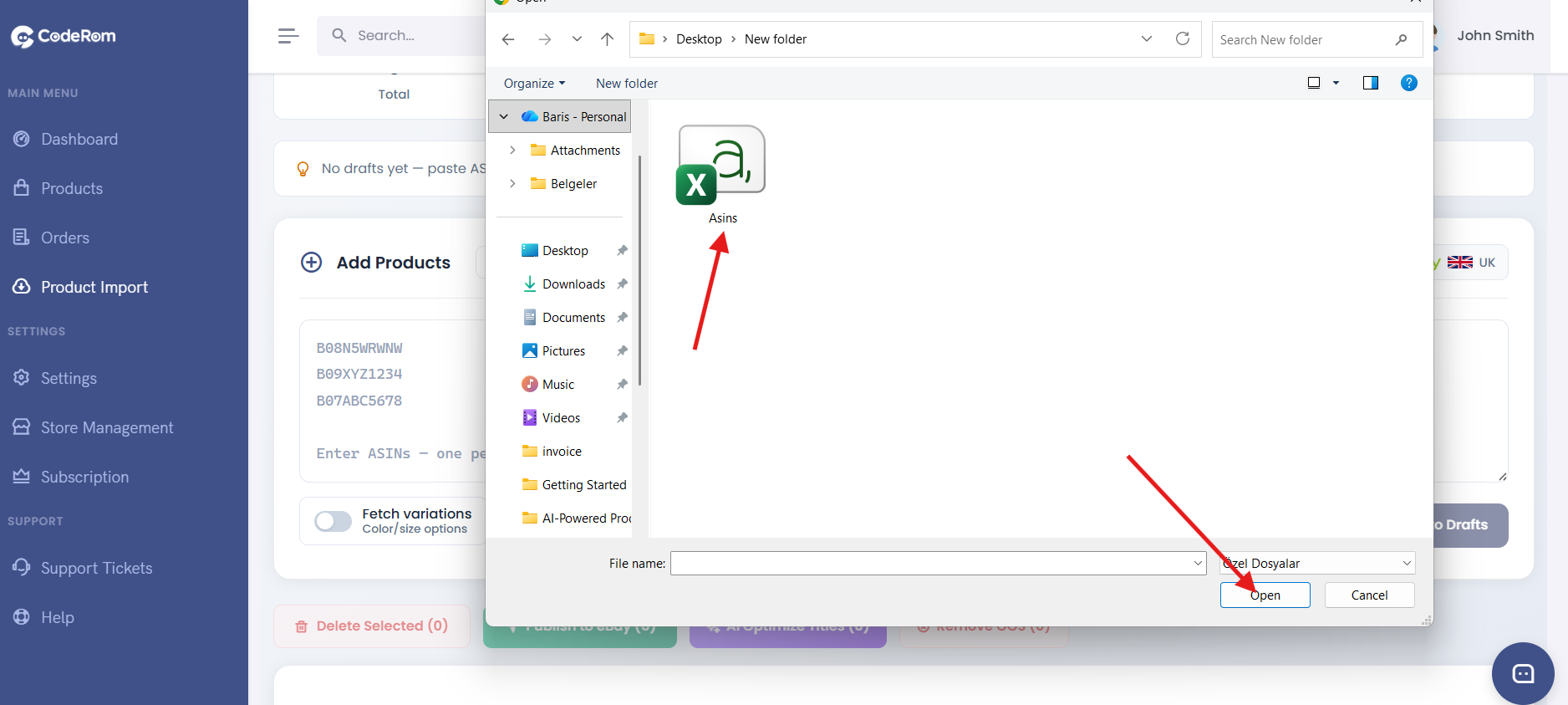 Import progress monitoring screen
