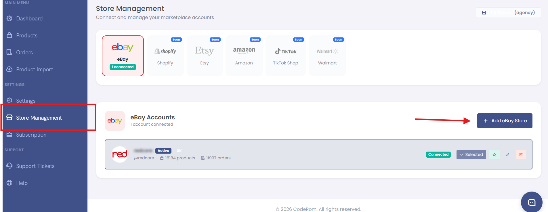 Add new eBay store
