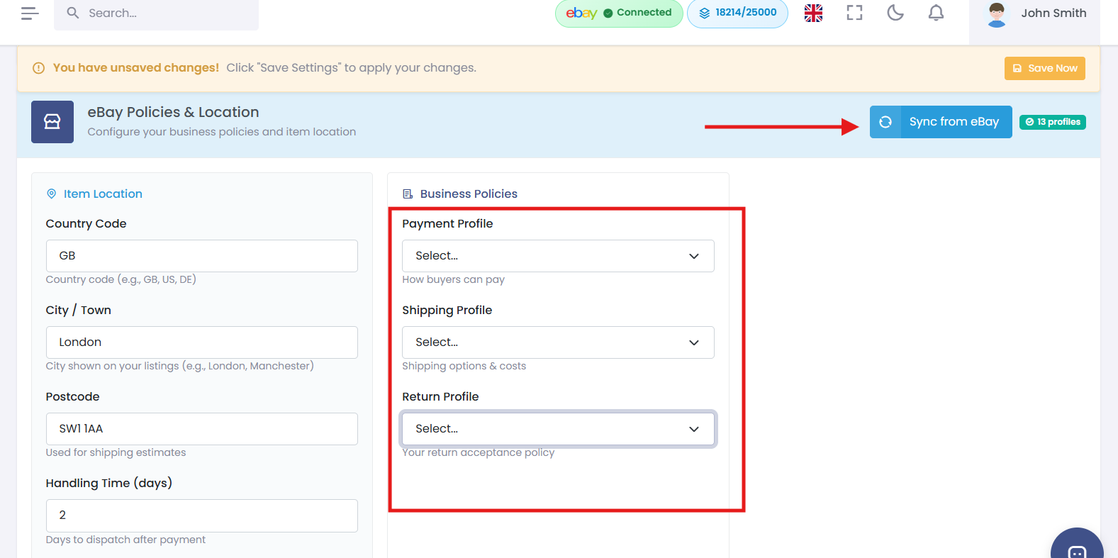 Business policies configuration