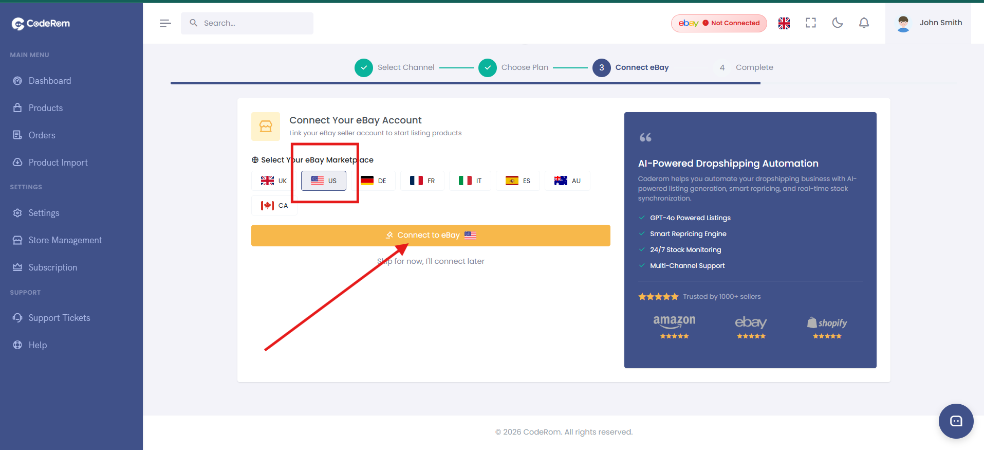 eBay permissions screen