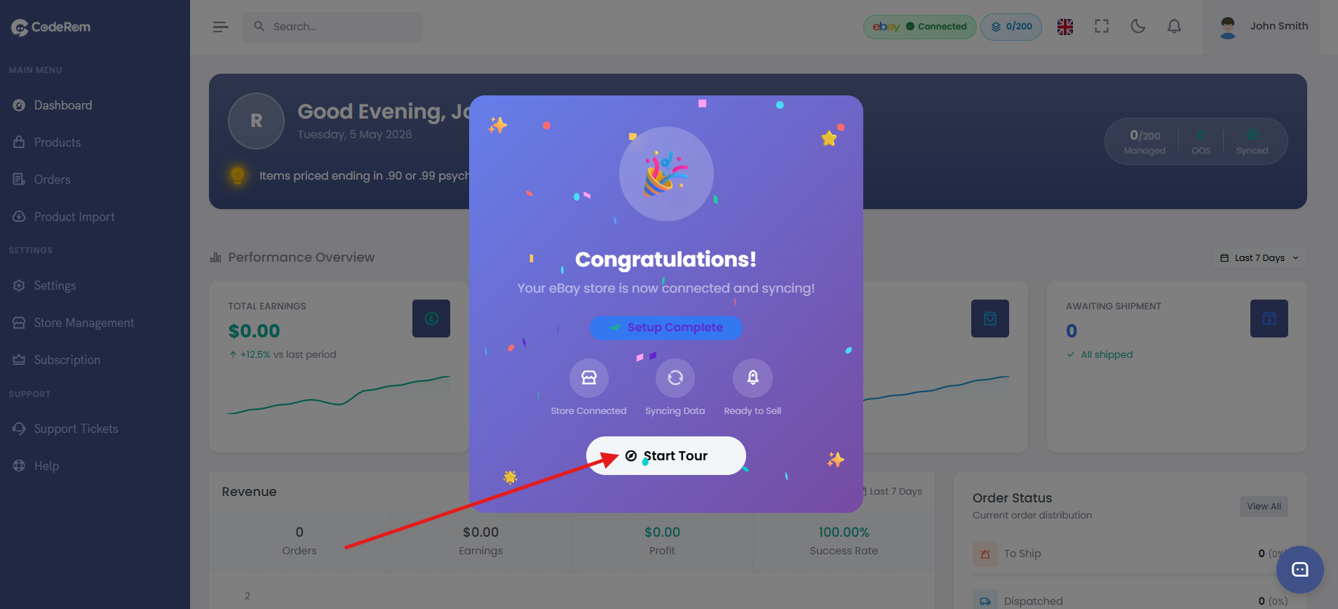 eBay store connected dashboard