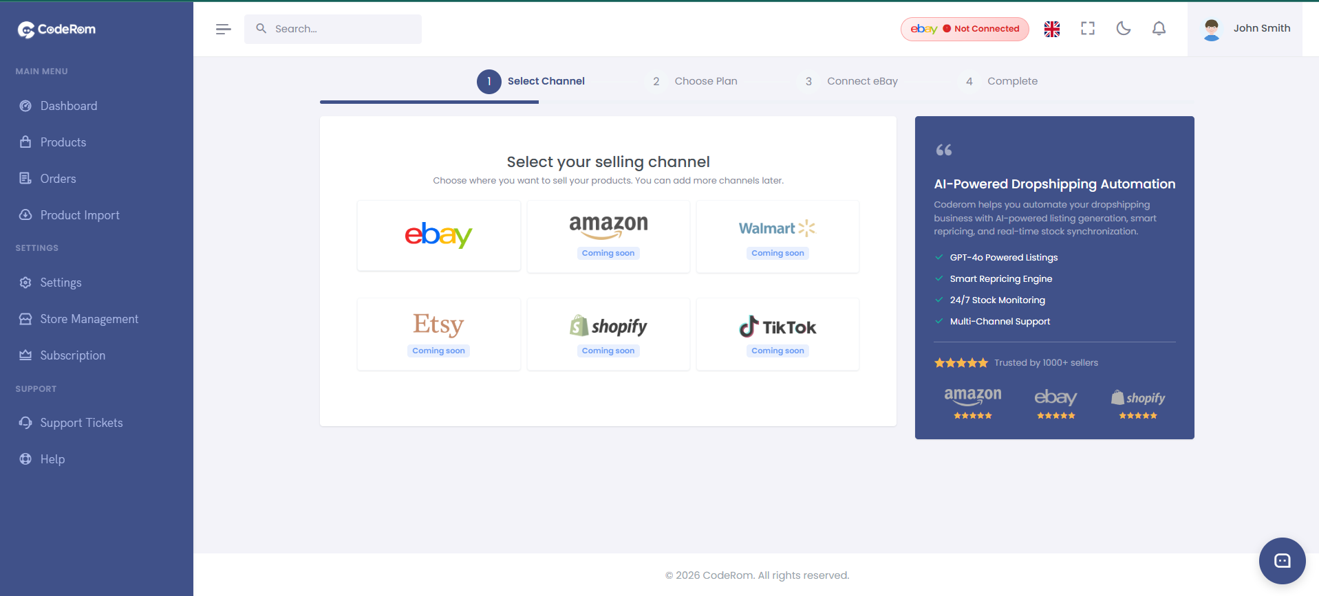 eBay connection settings page