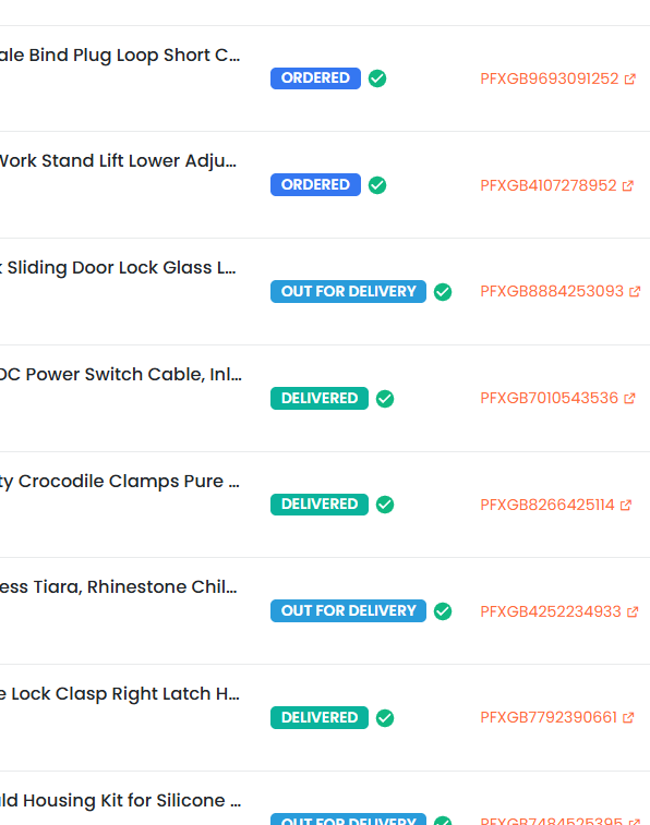 Tracking status in Orders page