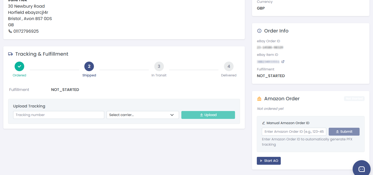 Order details view