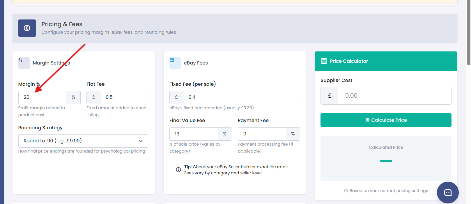 Profit margin settings