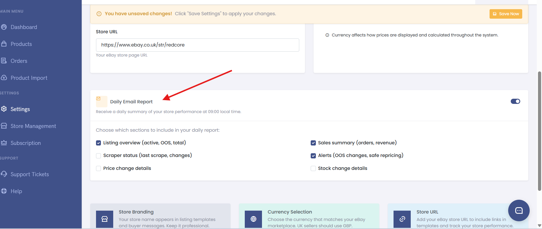Report settings configuration