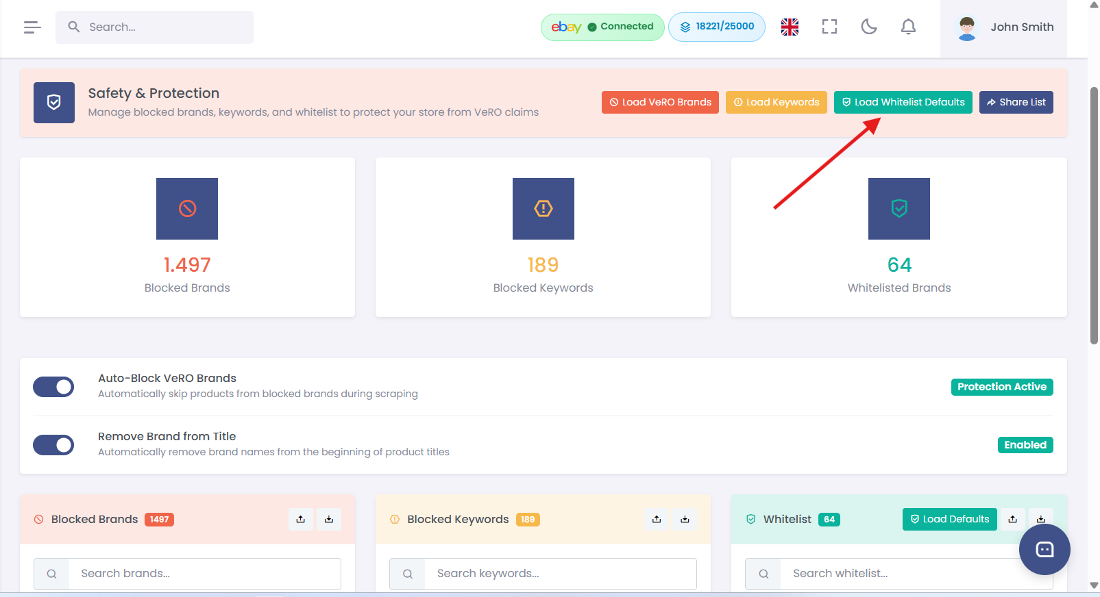 Whitelist management panel