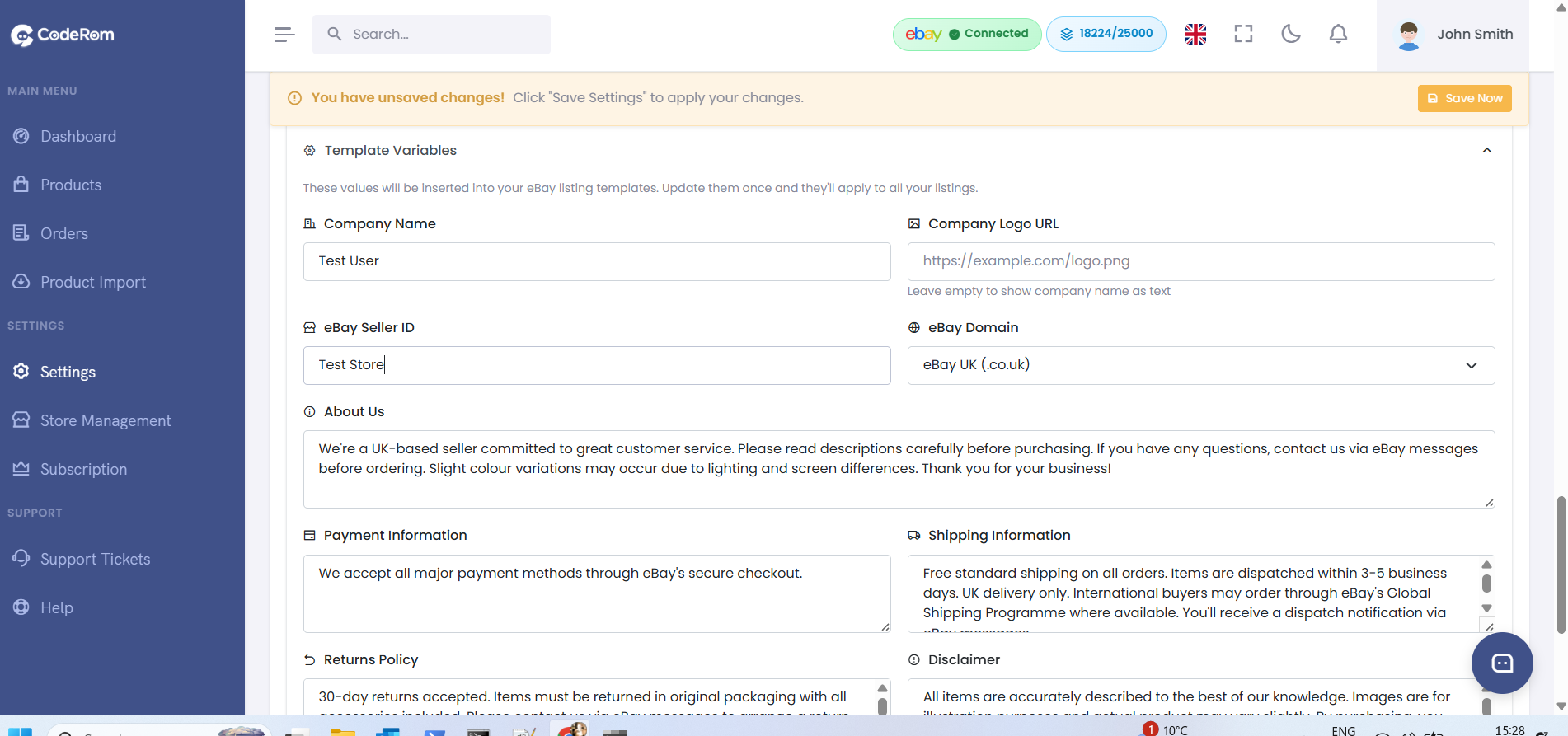 Template customisation interface