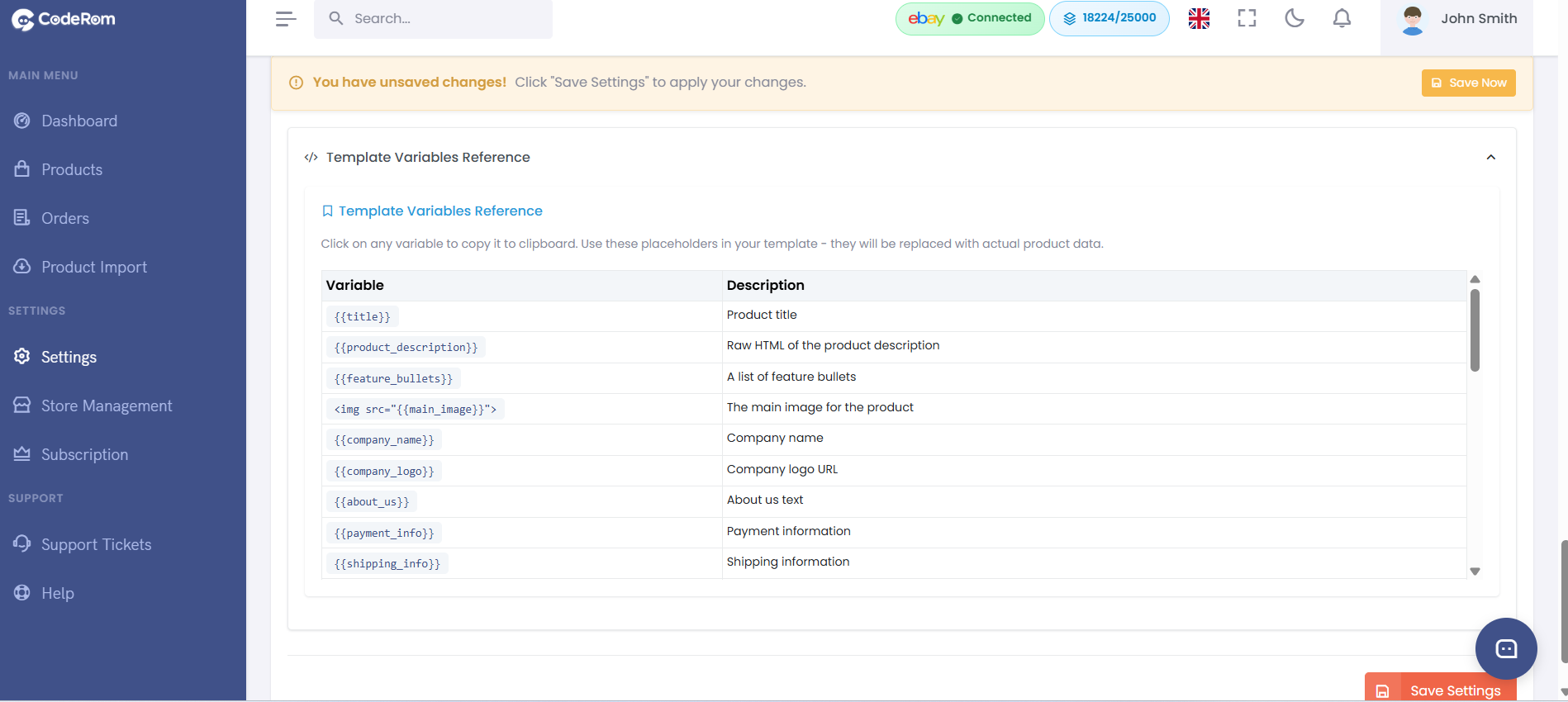 Template settings and defaults